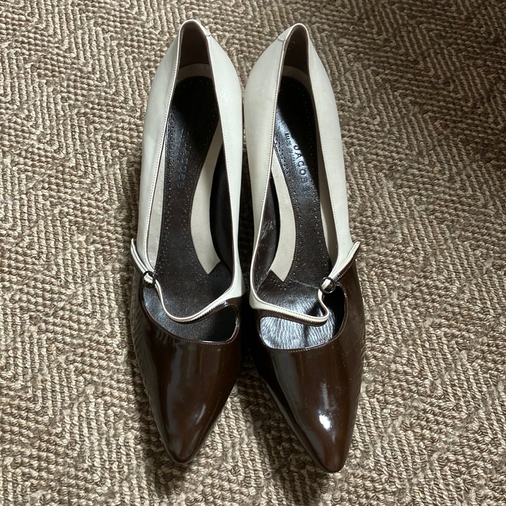 Y2k Vintage Mark Jacobs Black Leather Pointed Toe Kitten Heel Pumps Size 40/9.5